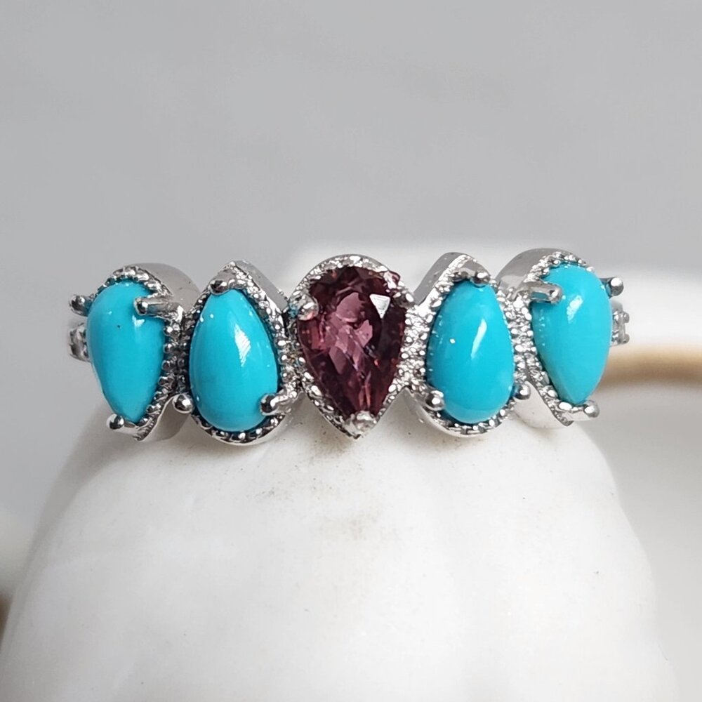 NWT 925 Sleeping Beauty Turquoise & Garnet Ring Size 7 - Picture 3 of 12